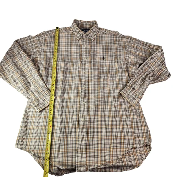 Ralph Lauren Blake Plaid Button Down Shirt Mens Medium Brown Tan Cotton Classic - Picture 14 of 14